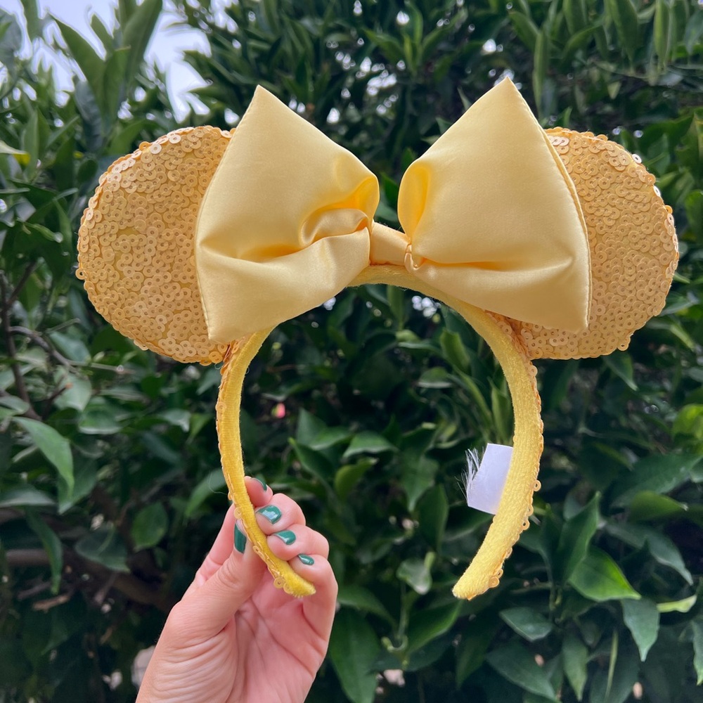 Disney Minnie Mouse Ears Yellow Sequin with Satin Bow Headband
